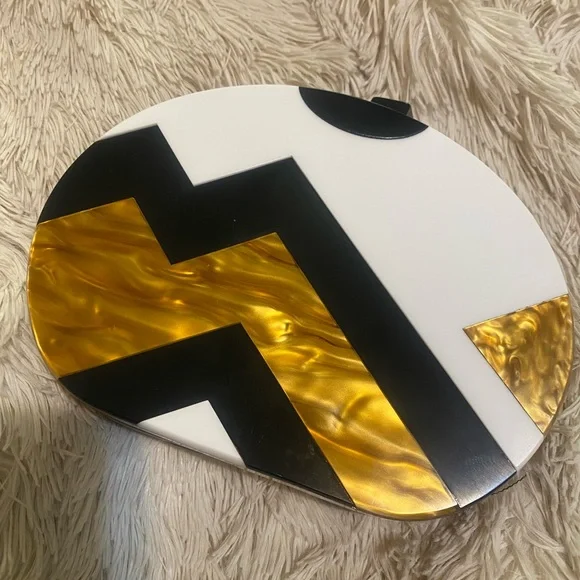 Zara Black and Gold Box Geometric Clutch - Picture 3 of 7